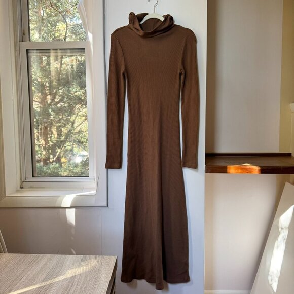 Free People Thermal Hooded Funnel Midi Dress Brown Small